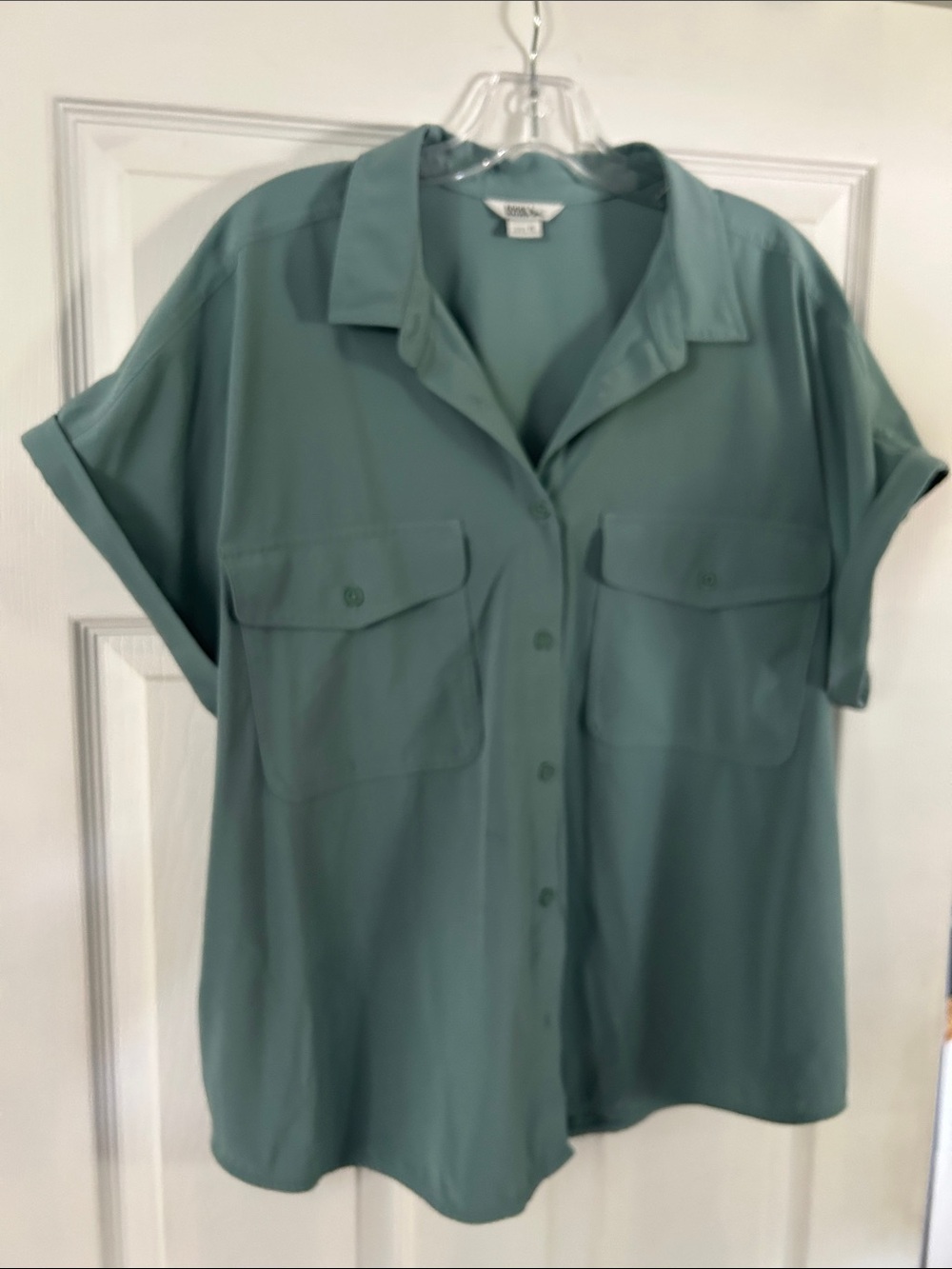 Relaxed Short-Sleeve Button Down Shirt - Sage Green